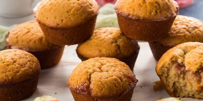 Muffins with strawberry jam
